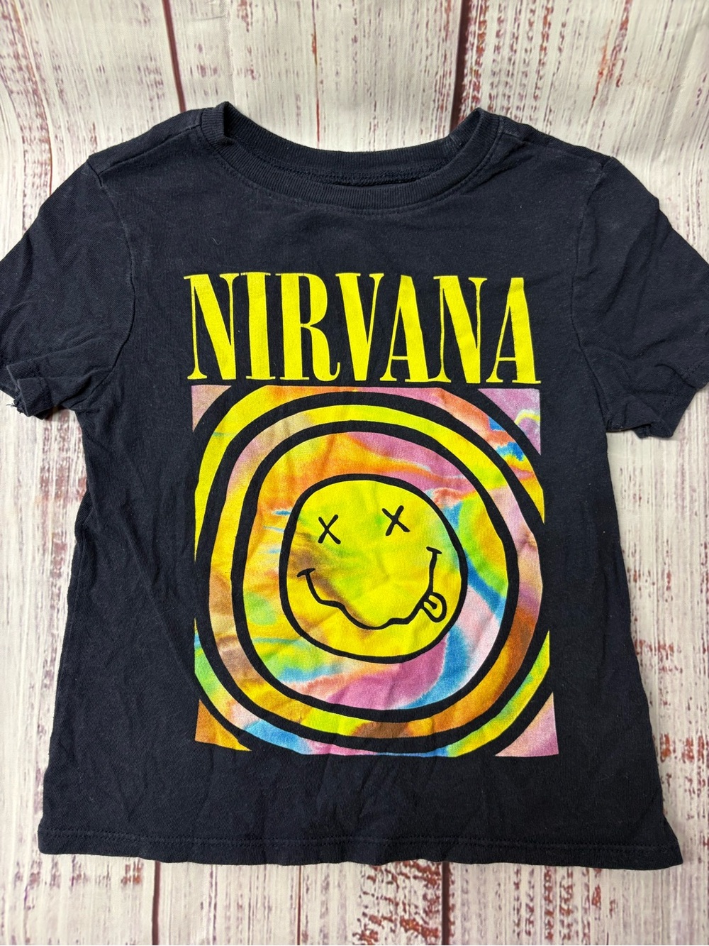 Old Navy Black Kids Nirvana Tie-Dye Smiley Tee